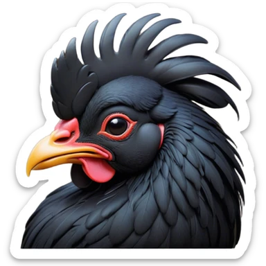 Meme-Worthy Cute Sleeping Black Rooster Portrait Emoji, Head resting peacefully with a contented smile, showcasing a robust build and a luxuriously soft pure black plumage, eyes shut in a serene, restful nap, Simplified yet hilariously adorable features, highly detailed, glowing with a soft, drowsy light, high shine, relaxed and utterly lovable, stylized with an air of playful laziness, bright and heartwarming, soft glowing outline, capturing the essence of a comically sleepy rooster, so meme-worthy it feels like it could instantly become the next viral sensation of adorable slumber! sticker