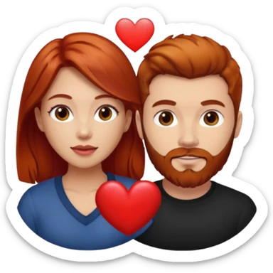 👩🏼‍❤️‍👨🏽 Something like this, but make the guy more lighter and give the girl a bit more red hair like ginger style make the guy have dark brown hair, same with the beard and add a heart in the middle above us make the guy have brunette beard and hair sticker