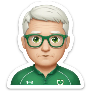 irish rugby player with very short white hair and green glasses sticker
