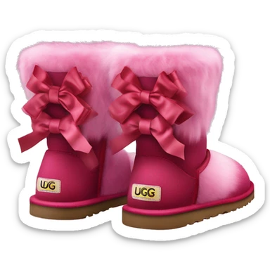 Realistic pair of raspberry color Ugg fur boots with silk ribbon bows. sticker