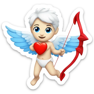 Realistic Photo of flying pale cupid with blue eyes and red heart arrow  sticker