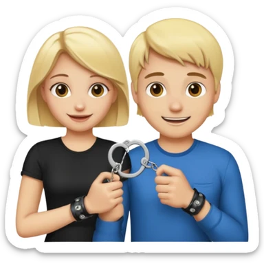a blonde girl holding handcuffs with her boyfriend  sticker