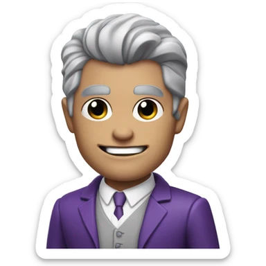 fully  body character, two-face, harvey dent, batman villian, right side of face purple, grey hair sticker