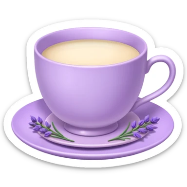 White teacup on a pastel purple plate, lavender flowers on the side, pastelcore aesthetic sticker