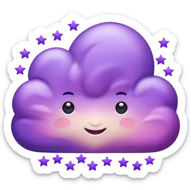 I want a purple cloud that's not like this one ☁️ but has a realistic shape without changing its appearance. The cloud should have a slightly white shaded part and should be starry but still purple/pink. The cloud has to be without face and complete purple. NO FACE sticker