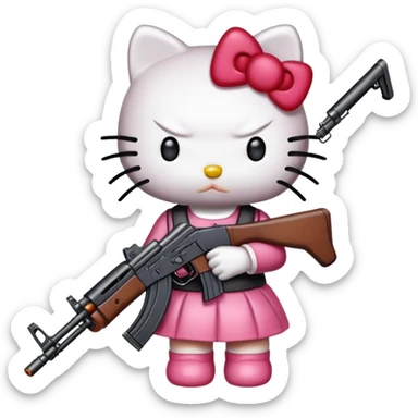 hello kitty mit einer ak47 und bösem gesicht sticker