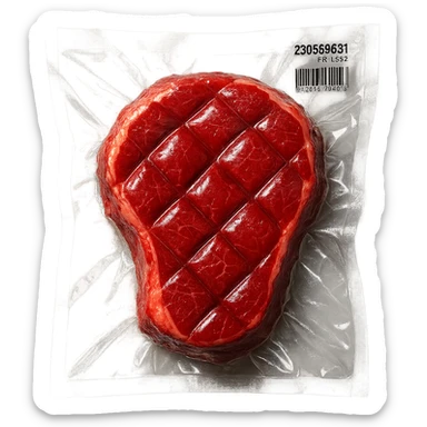 meat steak with diamond texture, shiny and inflated, vacuum-sealed style sticker