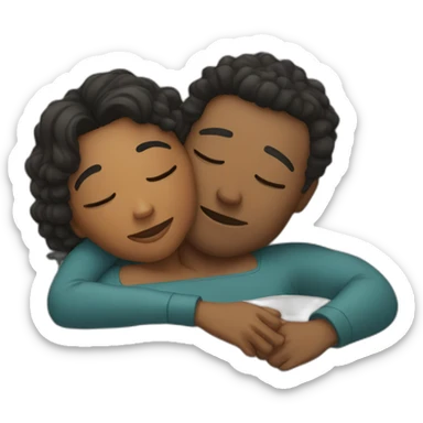 two people cuddling while lying down sticker