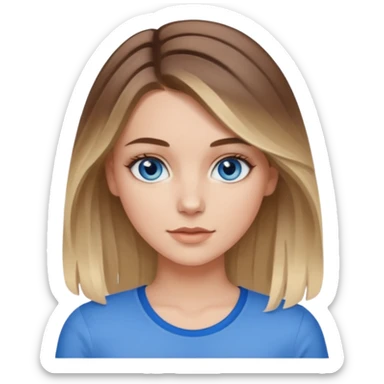 White girl blue eyes with medium length brown hair with blonde highlights balayage  sticker