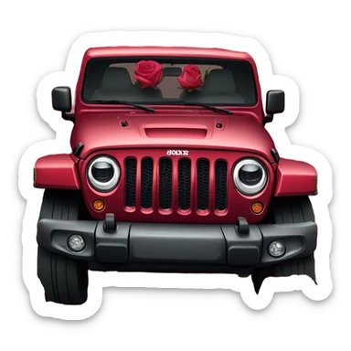 Realistic Red Jeep Gladiator with the truck bed full of different shades of red and pink roses. sticker