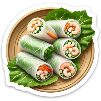cinematic-realistic-vietnamese-summer-rolls-dish-emoji,-depicted-with-delicate-rice-paper-wraps-filled-with-fresh-vegetables-and-shrimp-rendered-with-crisp-textures-and-refreshing-lighting. sticker