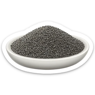 chia seeds small scatter tiny oval black grey white smooth glossy light organic soft cluster no bowl spoon packaging or faces clean 3D soft shadows transparent background emoji scale sticker