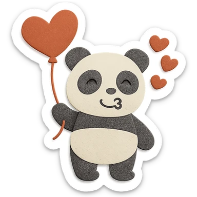 Keep the design unchanged, but make the panda's face look happy while still blowing kisses. Maintain the paper-craft style, heart-shaped balloon, and hearts. sticker
