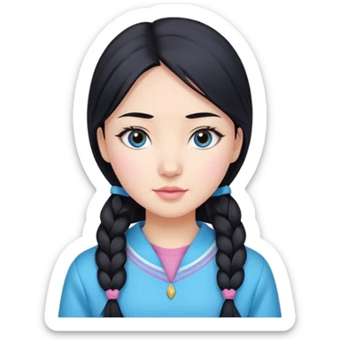 Clean Kazakh girl (middle black hair) with pink/white&blue things (beauty & fashion)  sticker