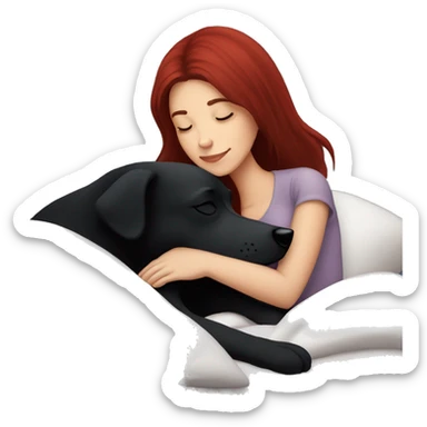 Dark red hair girl sleep with her maltese black dog sticker