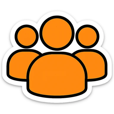 simple icon of a silhouette representing followers: group of stylized people, no facial details, orange color #fe6601, transparent background sticker