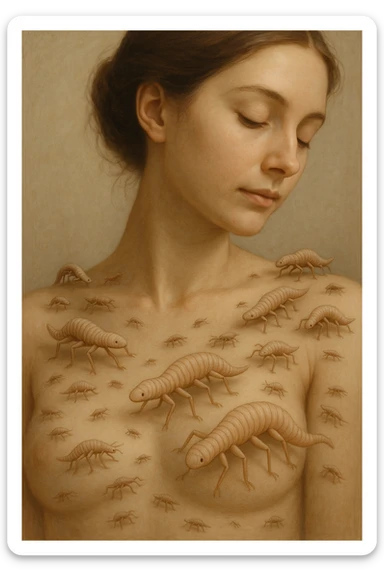 Parassiti intestinali che camminano sul corpo di una donna  sticker