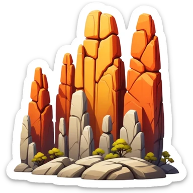 Stone Forest Yunnan limestone formations, simplified emoji style with bold outlines and bright colors, cartoon style tall rock formations sticker