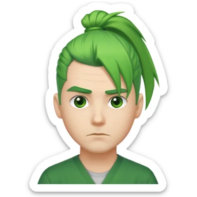 Man with Green Ponytail – green tied hair, calm serious face. sticker