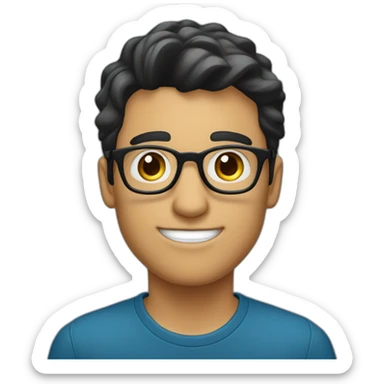 hombre joven estudiante con lentes azul y cabello corto semi ondulado color negro  sticker