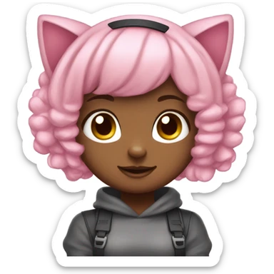Cute uwu girl pink hair with cat headset with cat paws and skirt sticker