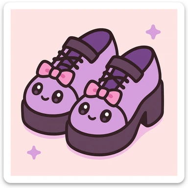Make the BLACKPINK-inspired gothic shoes primarily purple with black and pink accents, cute and stylish, kawaii style, no socks, no hearts. sticker
