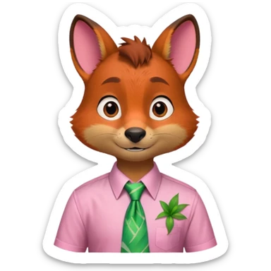 Nick Wilde with a pink Hawaii shirt and green hawaii tie from the Zootopia Disney movie sticker