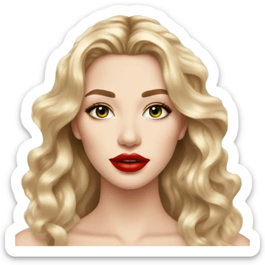 beautiful woman, hazel green eyes, blonde long wavy hair, white skin, big lips, red lipstick, great makeup sticker