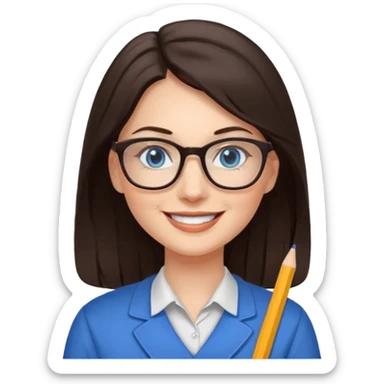 long dark brown hair blue eyes glasses teacher female sticker