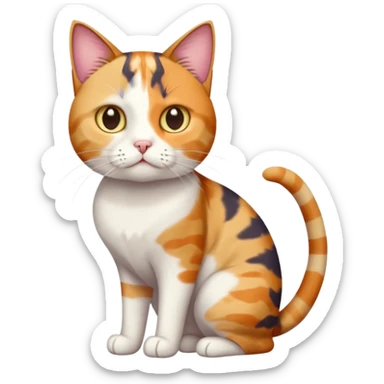 full body colourful calico tabby cat with disproportioned head with an anxious face and fully white front legs sticker