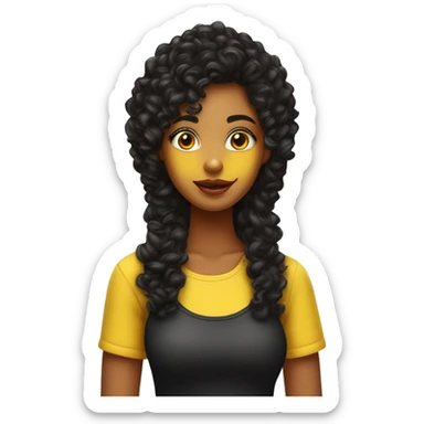 Chica con ojos café cabello negro rizado color de piel morena y con top amarillo  sticker