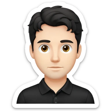 Caucasian man with black wavy hair wearing a black polo shirt sticker
