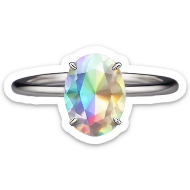 Oval gem with iridescent pastel rainbow prism multicolored gem engagement ring with thin platinum band sticker