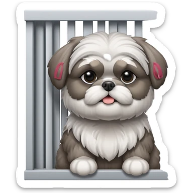 cute all grey shih tzu BEHIND A WINDOW WITH BLINDS AND PEEKING THROUGHT THE SLATS BEHIND THE WINDOW sticker