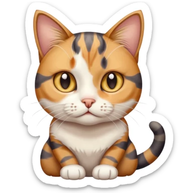full body anxious looking colourful patchy calico tabby cat with tiny head to large body with fully white front legs sticker