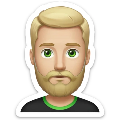 tech bro with beard 5 o clock shadow with more blonde hair, and bright green eyes. No mustache. Just a full beard. And black shirt. sticker