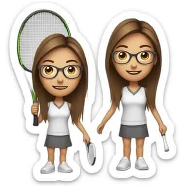 White skin long brown hair girl with eyeglasses playing tennis sticker