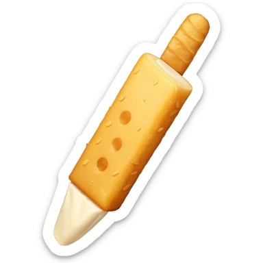 Create an emoji-style illustration of a tequeño, a traditional Venezuelan snack. It should look like a small, golden-brown, fried cheese stick with a smooth, slightly crispy exterior. Use simple shapes, clean lines, and vibrant colors to match modern emoji aesthetics sticker