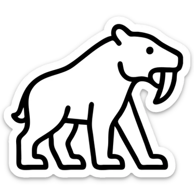 Smilodon sabretooth tiger, outlined icon, simple lines, prominent fangs sticker