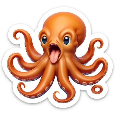 Cinematic Realistic Cute Yawning Octopus Portrait Emoji, Head tilted slightly with a dramatic, wide-open yawn, showcasing a soft, lustrous orange body with subtle blue ring accents and gently drooping tentacles, with half-closed, drowsy eyes rendered in exquisite detail; high shine, relaxed yet expressive, styled with a dash of mystical charm, soft glowing outline, capturing the essence of a sleepy yet affectionate octopus that appears ready to stretch out and drift into a peaceful nap! sticker