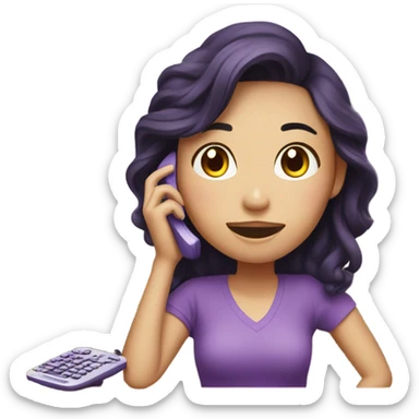 a corean girl using a purple phone in the living room of her house sticker