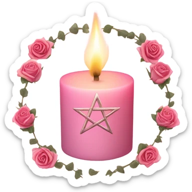 Light pink candle with roses and pentacle sticker