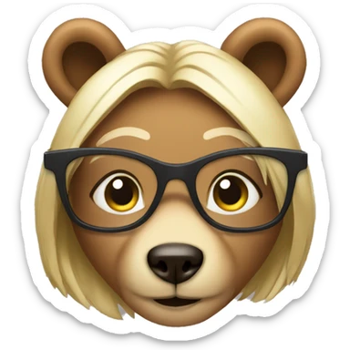 female bear with glasses using laptop sticker