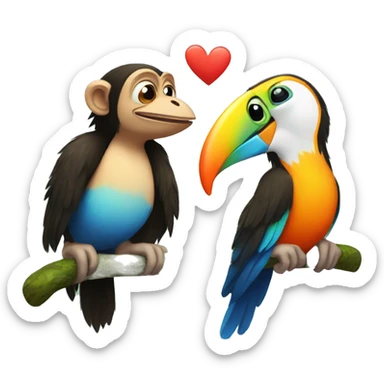 a monkey love toucan bird couple sticker