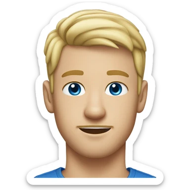 A 23 year old, white man, with short blonde hair, with stubble facial hair,   with blue eyes wearing a t-shirt. sticker