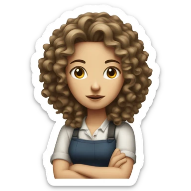 White girl with curly hair and a mad face with arms crossed sticker