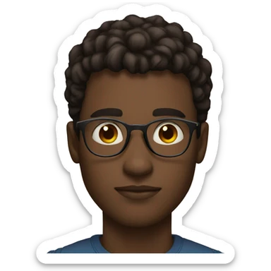 Young man face,26 years old,mid dark skin, big circular glasses, brown eyes, African nose sticker