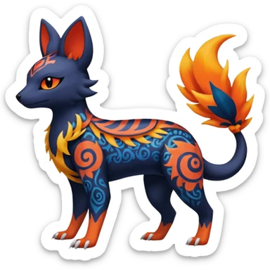 
Canine-Litten-Amaura-Salandit-Noibat-Flareon-Fakémon-fusion (full body) with intricate patterns sticker