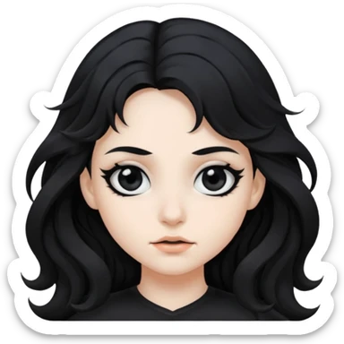 Crea una ragazza con stile black metal, capelli neri mossi dalle spalle e occhi bianchi sticker