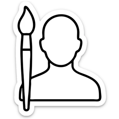 A paintbrush morphing into a metal human silhouette, symbol of artistic identity sticker